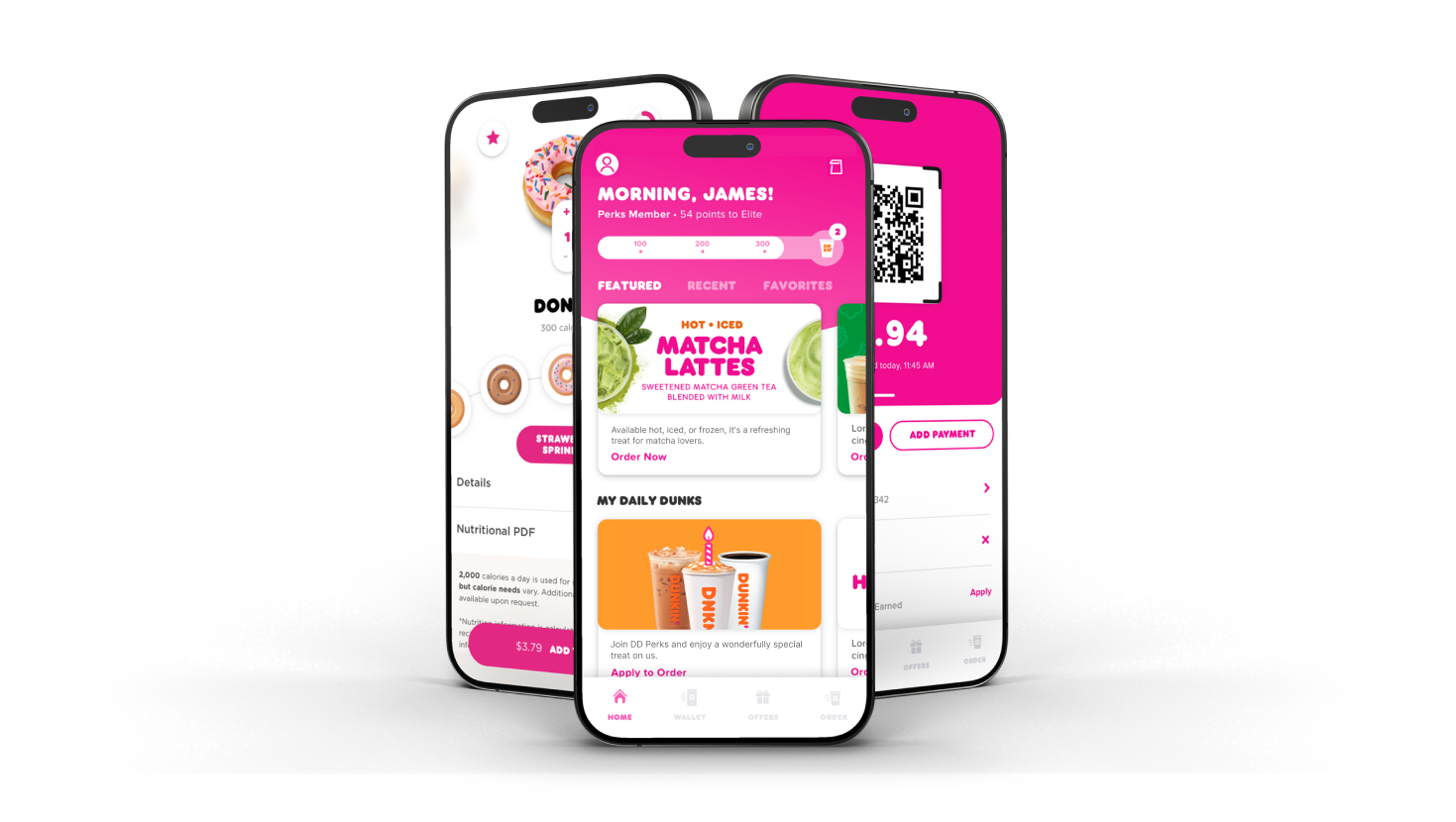 Dunkin mobile app screens